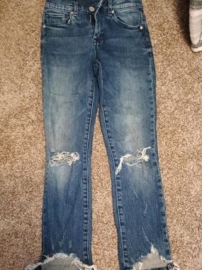 Blank NYC Distressed Blue Wide-Leg Jeans